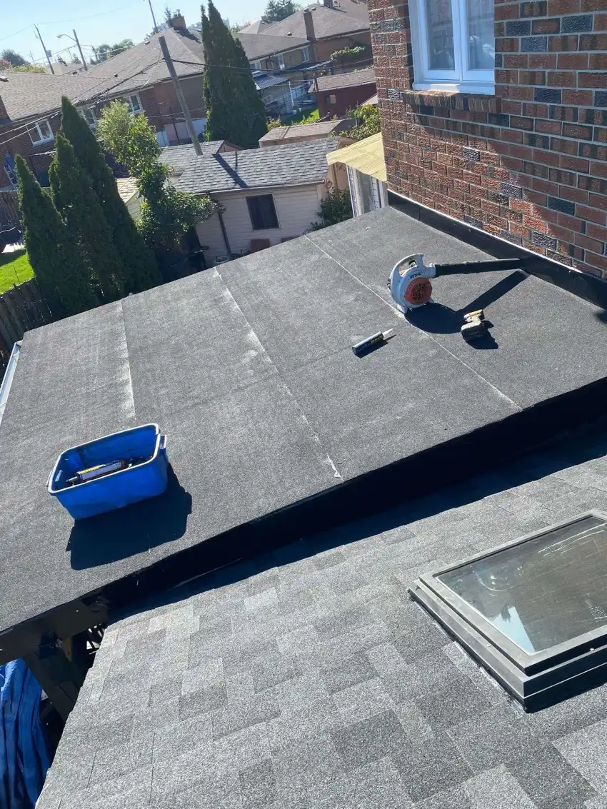 Close-up of new asphalt shingle roofing in Toronto