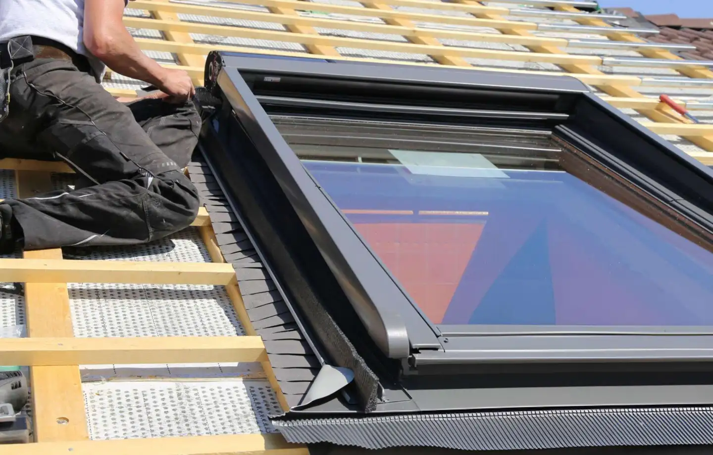 Skylight being installed on a Toronto roof